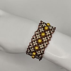 Handcrafted Gold and Brown Beaded Bracelet